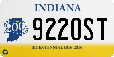 IN license plate 922OST