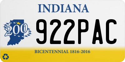 IN license plate 922PAC