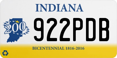 IN license plate 922PDB