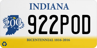 IN license plate 922POD