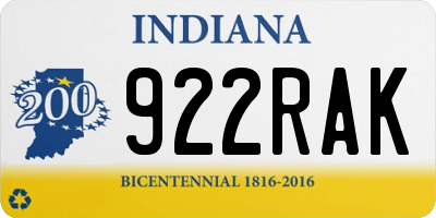 IN license plate 922RAK