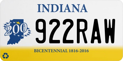 IN license plate 922RAW