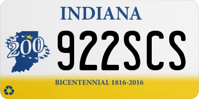 IN license plate 922SCS