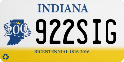 IN license plate 922SIG