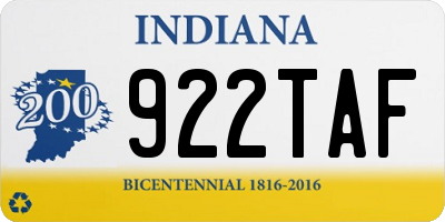 IN license plate 922TAF