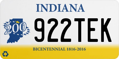 IN license plate 922TEK