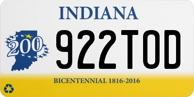 IN license plate 922TOD
