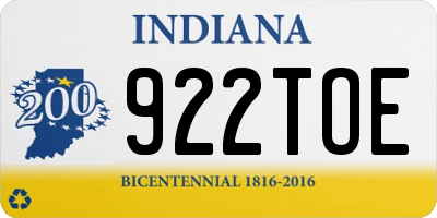 IN license plate 922TOE