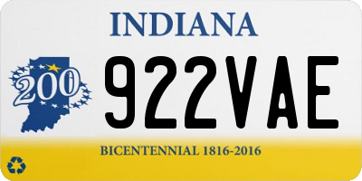 IN license plate 922VAE