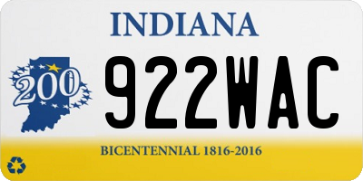 IN license plate 922WAC