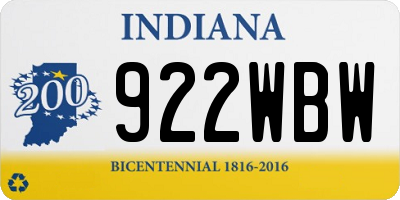 IN license plate 922WBW