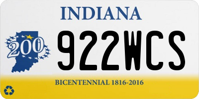 IN license plate 922WCS