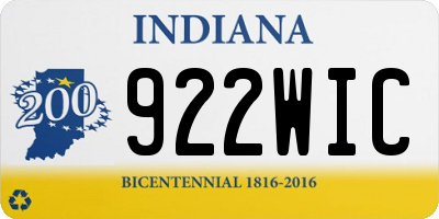 IN license plate 922WIC