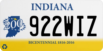 IN license plate 922WIZ