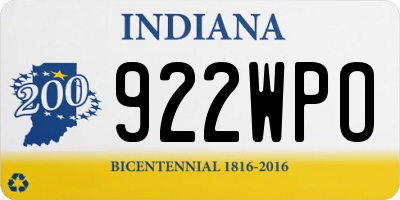 IN license plate 922WPO