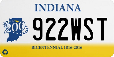 IN license plate 922WST