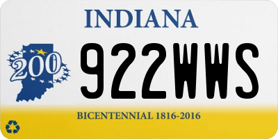 IN license plate 922WWS