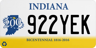 IN license plate 922YEK