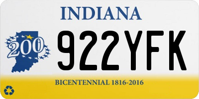 IN license plate 922YFK