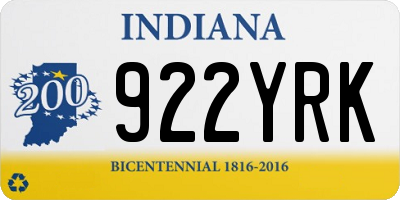 IN license plate 922YRK