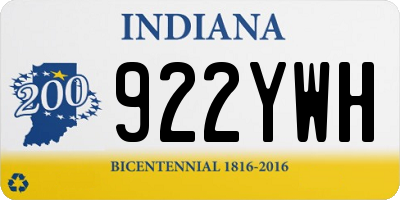IN license plate 922YWH