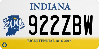 IN license plate 922ZBW