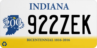 IN license plate 922ZEK
