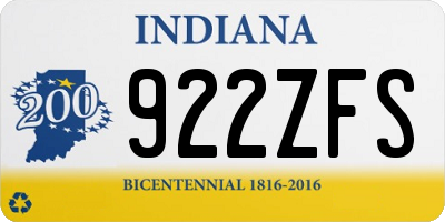 IN license plate 922ZFS