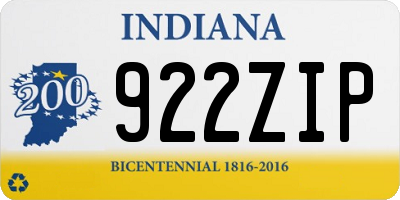 IN license plate 922ZIP