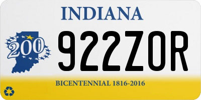 IN license plate 922ZOR