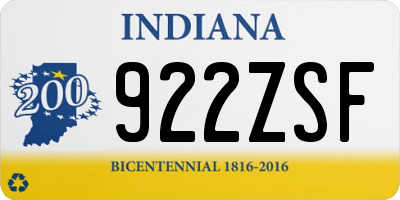 IN license plate 922ZSF