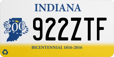 IN license plate 922ZTF