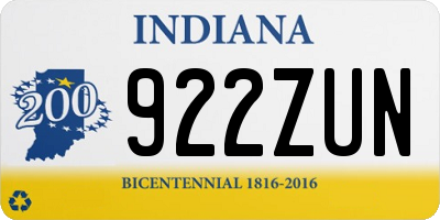 IN license plate 922ZUN