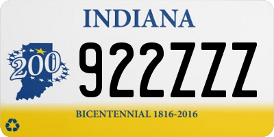 IN license plate 922ZZZ