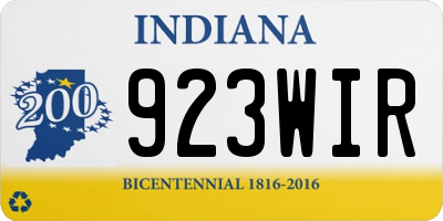 IN license plate 923WIR