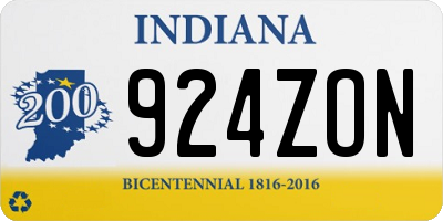 IN license plate 924ZON