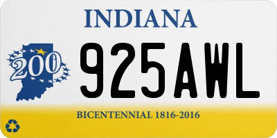 IN license plate 925AWL