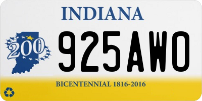 IN license plate 925AWO