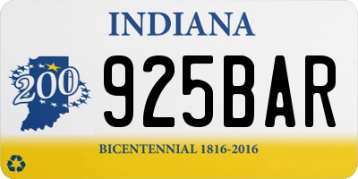 IN license plate 925BAR