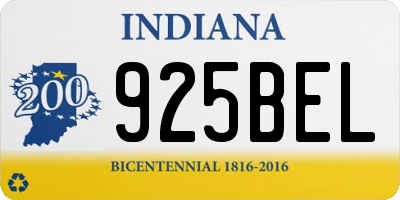 IN license plate 925BEL
