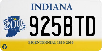 IN license plate 925BTD