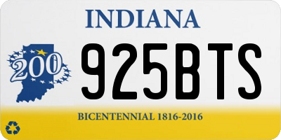IN license plate 925BTS