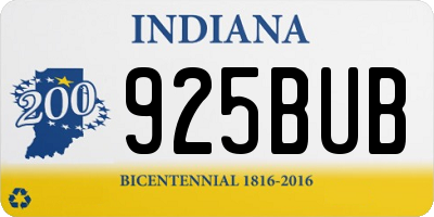 IN license plate 925BUB