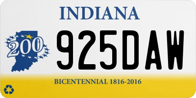 IN license plate 925DAW