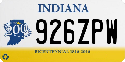 IN license plate 926ZPW