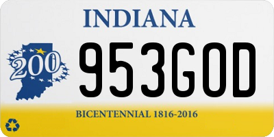 IN license plate 953GOD