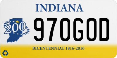 IN license plate 970GOD