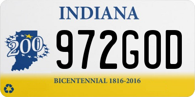 IN license plate 972GOD