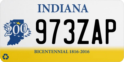 IN license plate 973ZAP