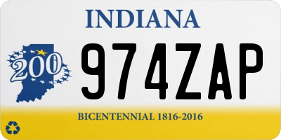 IN license plate 974ZAP